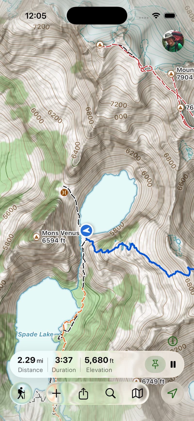 SCREENSHOT: live topo map, route + waypoints
