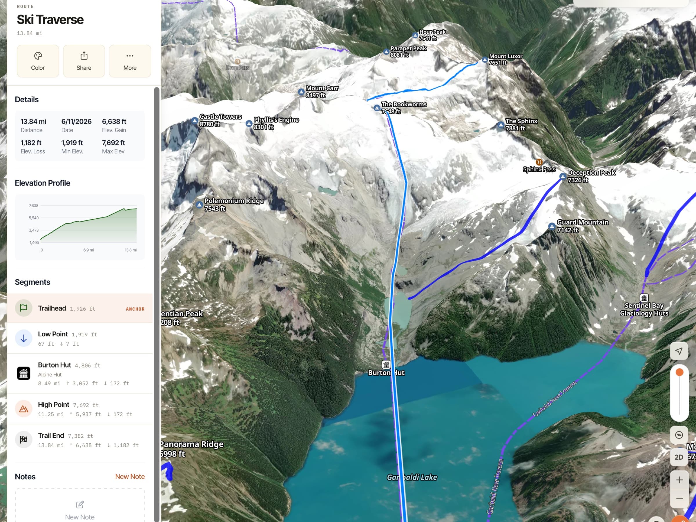 PHOTO/SCREENSHOT: planning a tour on the Mac/iPad — route + Slope Angle (~4:3)