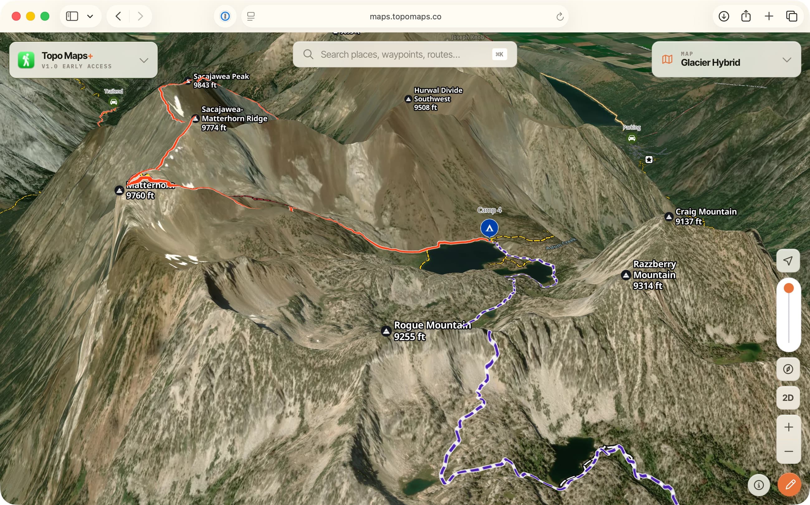 SCREENSHOT: Planning a trip in the web app