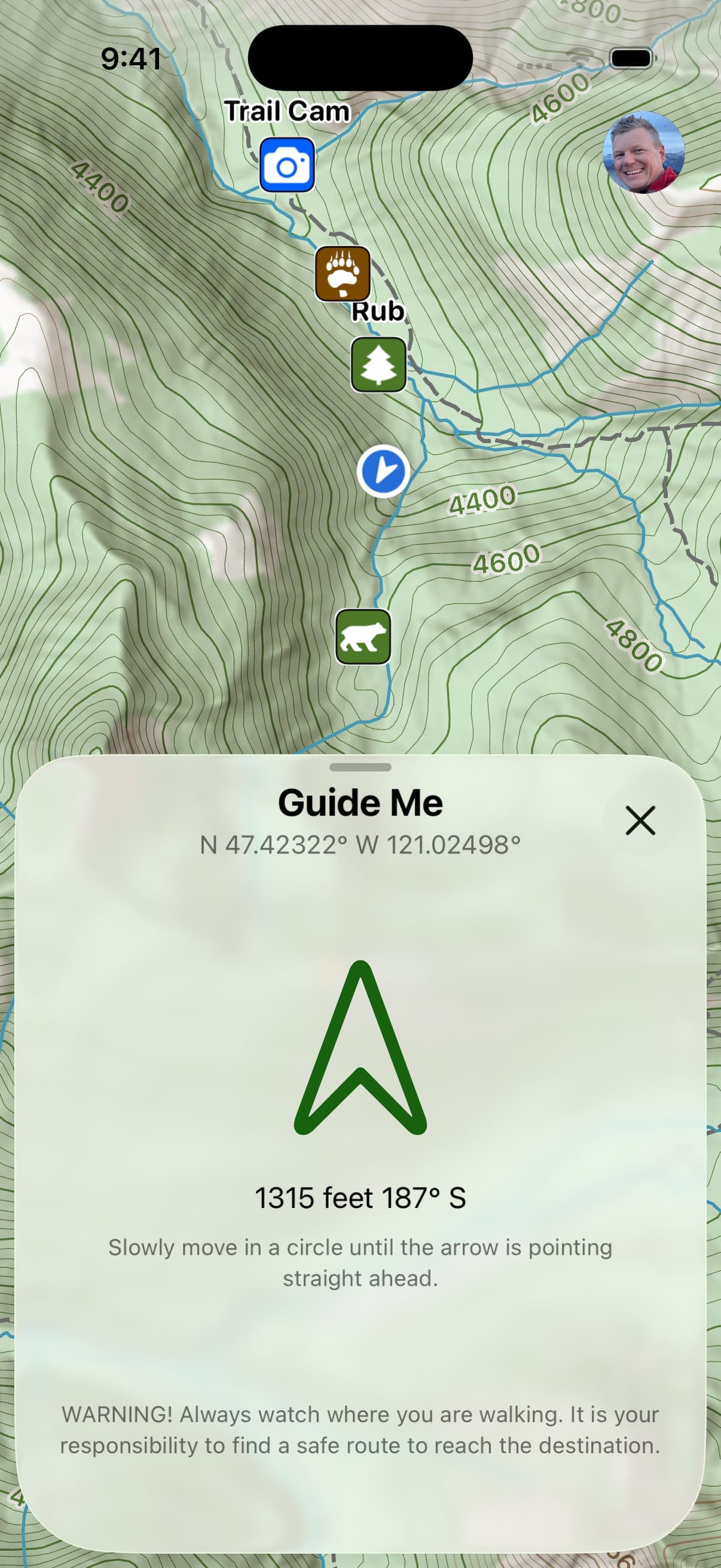 SCREENSHOT: navigation — map + hunting unit overlay